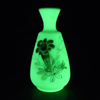 Victorian Hand Painted/Enamelled Uranium Glass Vase