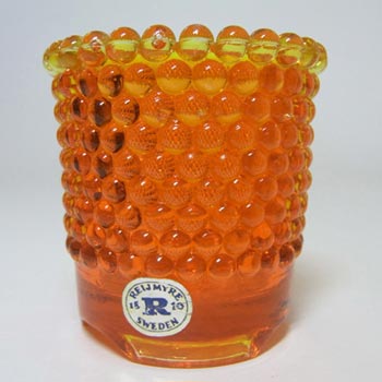 Reijmyre Swedish Orange Glass Candlestick Holders - Labelled