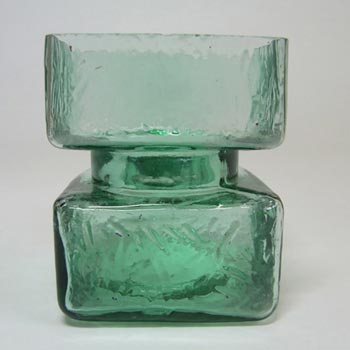 Vintage Square Hooped Green Textured Glass Vase