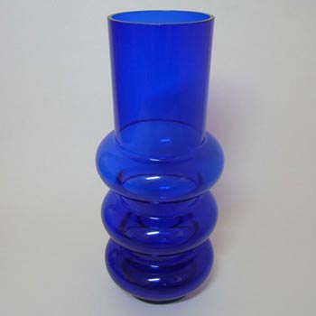 Ryd Glasbruk Swedish / Scandinavian Blue Glass Hooped 10.5" Vase