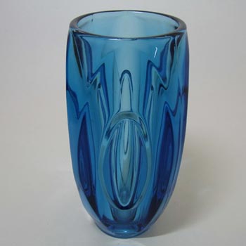 Rosice Sklo Union Blue Glass Lens Vase Rudolf Schrötter #914