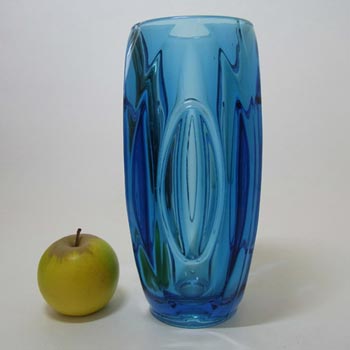 Rosice Sklo Union Blue Glass Lens Vase Rudolf Schrötter #914