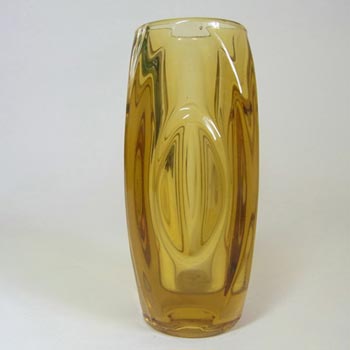 Rosice Sklo Union 6\" Amber Glass Lens Vase Rudolf Schrötter #914