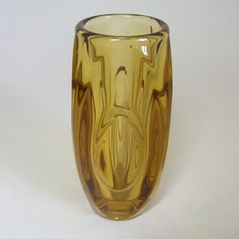 Rosice Sklo Union 6" Amber Glass Lens Vase Rudolf Schrötter #914