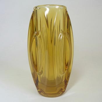 Rosice Sklo Union 6" Amber Glass Lens Vase Rudolf Schrötter #914