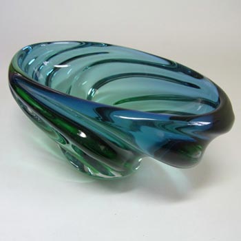 Skrdlovice #5199 Czech Blue & Green Glass Bowl by Jan Beránek