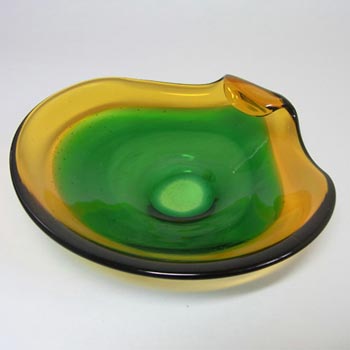 Murano? 1950's Green & Amber Glass Biomorphic Bowl