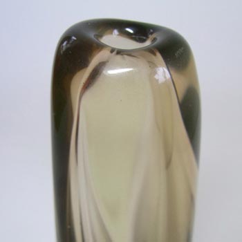 Skrdlovice #5568 Czech Amber & Green Glass Vase by Maria Stahlikova