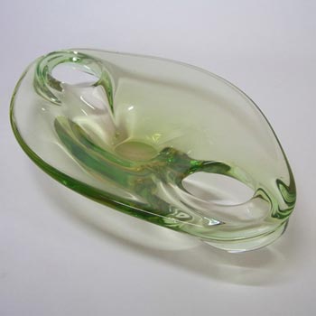 Skrdlovice #5647 Czech Green & Amber Glass Bowl by Jan Broz
