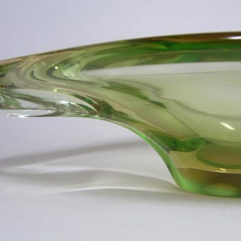 Skrdlovice #5647 Czech Green & Amber Glass Bowl by Jan Broz