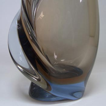 Skrdlovice #5645 Czech Amber & Blue Glass Vase by Emanuel Beránek