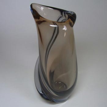 Skrdlovice #5645 Czech Amber & Blue Glass Vase by Emanuel Beránek