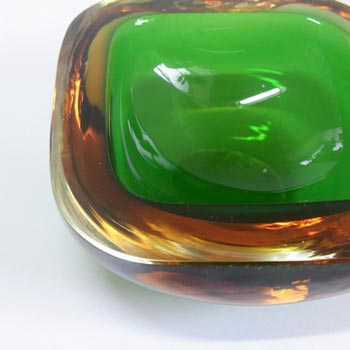 Murano Geode Green & Amber Sommerso Glass Square Bowl