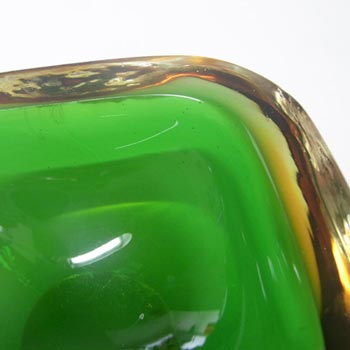 Murano Geode Green & Amber Sommerso Glass Square Bowl