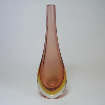Murano/Sommerso 1950's Pink + Amber Glass Stem Vase