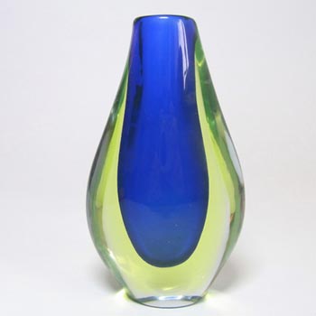 Murano/Sommerso 1950's Blue + Uranium Green Glass Vase