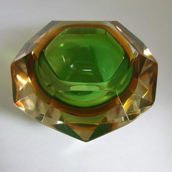Murano/Sommerso Faceted Green Glass Block Bowl