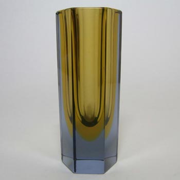 Murano/Sommerso Faceted Amber Glass Block Vase