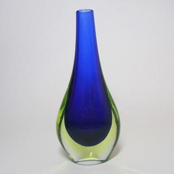 Murano/Venetian Blue & Uranium Green Sommerso Glass Stem Vase