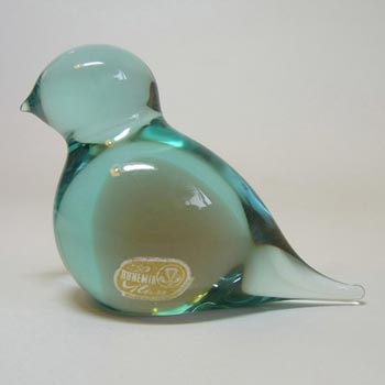 Zelezny Brod Czech Amber + Blue Glass Bird - Labelled
