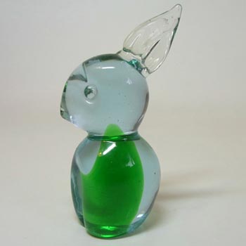 Czech? Blue + Green Cased Glass Rabbit Paperweight