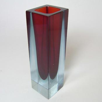 Murano/Sommerso Faceted Red/Blue Glass Block Vase