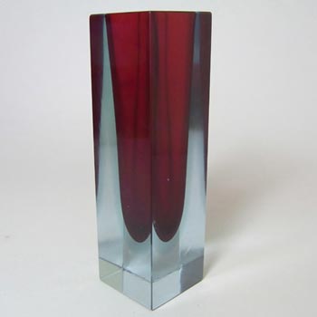 Murano/Sommerso Faceted Red/Blue Glass Block Vase