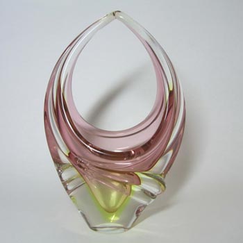 Murano Pink & Uranium Yellow Sommerso Glass Sculpture Vase