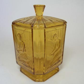 Sowerby #2544 Art Deco 1930's Amber Glass Pandora's Box