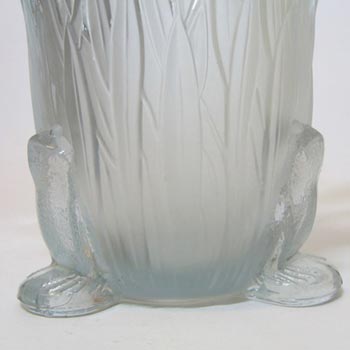 Sowerby Art Deco 1930s Blue Glass Frog + Bullrush Vase