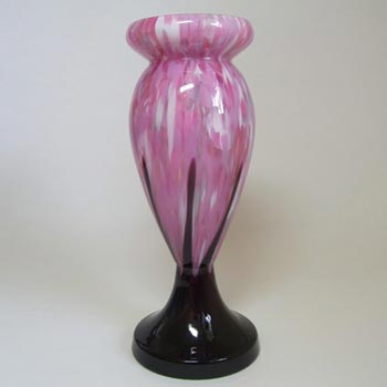 1930\'s Czech/Bohemian Pink + Black Spatter Glass Vase