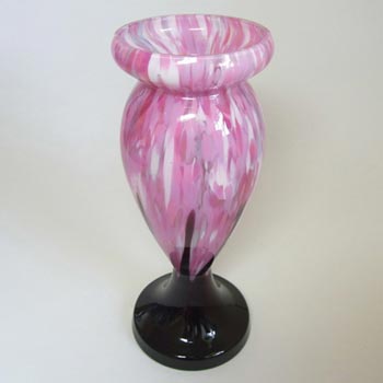 1930's Czech/Bohemian Pink + Black Spatter Glass Vase