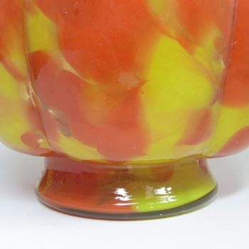 Czech Red/Yellow Spatter Glass Posy Vase