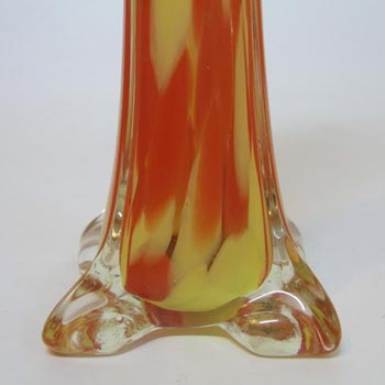 Czech 1930's Red & Yellow Spatter Glass Stem Vase