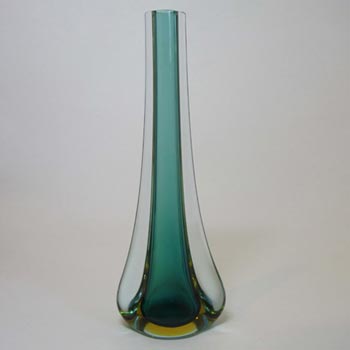 Tall Murano/Sommerso 1950's Green/Amber Glass Stem Vase