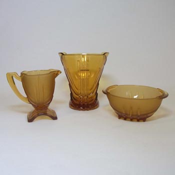 Stölzle Czech Art Deco 1930's Amber Glass Sugar Bowl