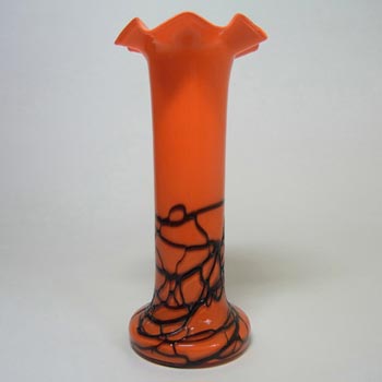 1930\'s Czech Orange & Black Tango Glass Threaded Vase
