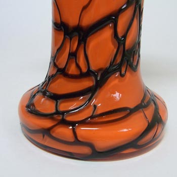 1930's Czech Orange & Black Tango Glass Threaded Vase