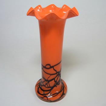 1930's Czech Orange & Black Tango Glass Threaded Vase
