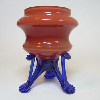 Czech / Bohemian 1930's Red & Blue Tango Glass Vase