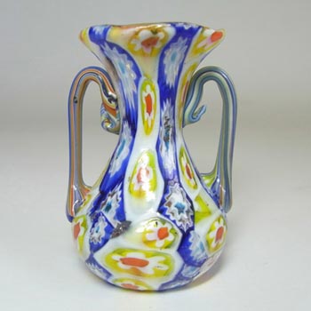 (image for) Fratelli Toso Millefiori Canes Murano Yellow & Blue Glass Vase
