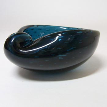 Venini Murano Blue Glass Bullicante Bowl - Acid Stamp