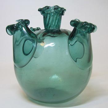 Gordiola Spanish Turquoise Glass Five Spout Vase