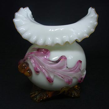 Victorian Uranium Custard Glass Pink & Ivory Acorn Vase