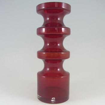 Alsterfors #S5014 Per Ström Red Hooped Glass Vase - Labelled