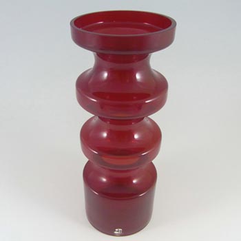 Alsterfors #S5014 Per Ström Red Hooped Glass Vase - Labelled