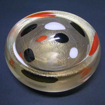 Murano Red, Black, White & Gold Leaf Glass Patches Bowl