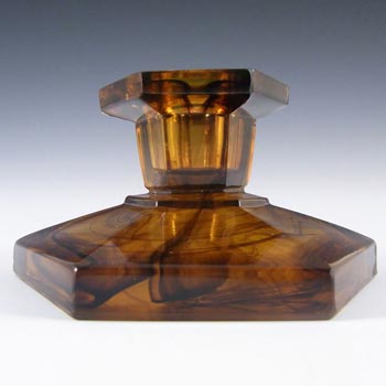 Davidson #283/S British Art Deco Amber Cloud Glass Candlesticks