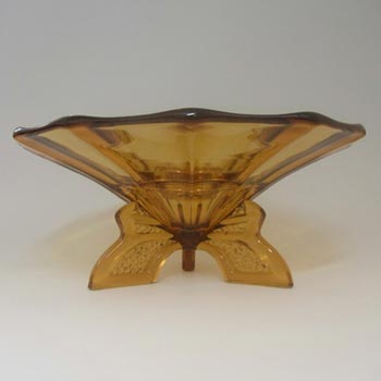 Müller & Co Large 1930s Art Deco Amber Glass Centerpiece Bowl