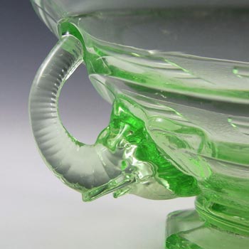 Sowerby #2614 LABELLED Art Deco Green Glass Elephant Bowl